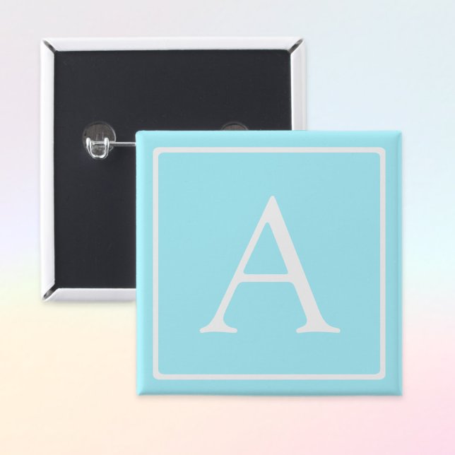Simple Sky Blue Monogram 15 Cm Square Badge (Creator Uploaded)