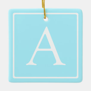 Simple Sky Blue Monogram Ceramic Ornament