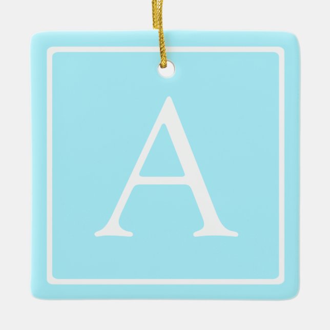 Simple Sky Blue Monogram Ceramic Ornament (Front)