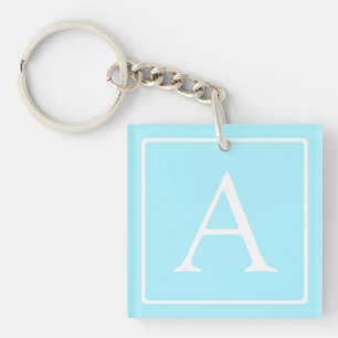 Simple Sky Blue Monogram Key Ring