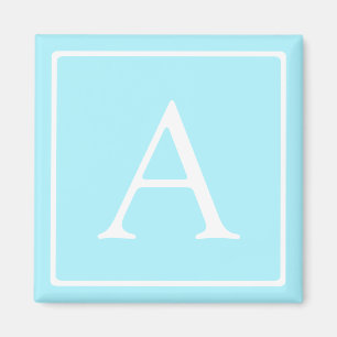 Simple Sky Blue Monogram Magnet