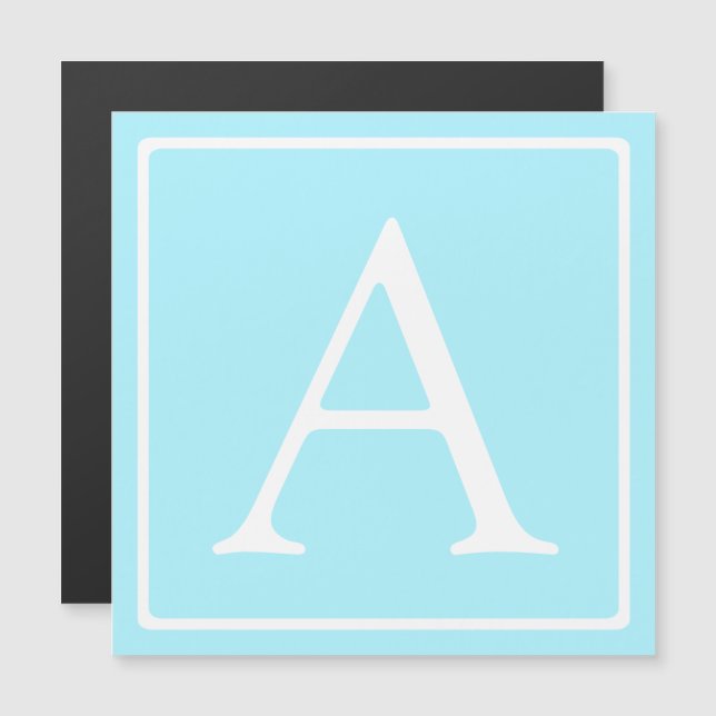 Simple Sky Blue Monogram Magnetic Invitation (Front/Back)
