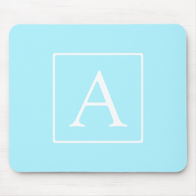 Simple Sky Blue Monogram Mouse Mat (Front)