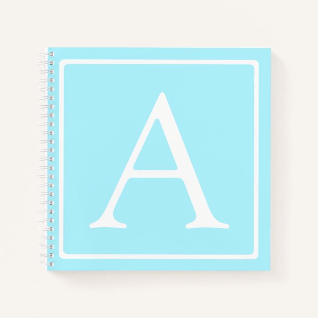 Simple Sky Blue Monogram Notebook (Front)