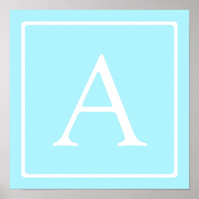 Simple Sky Blue Monogram Poster (Front)