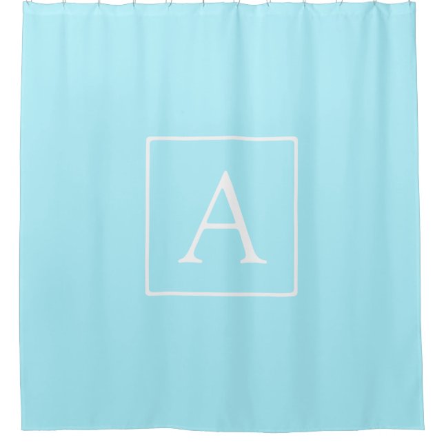 Simple Sky Blue Monogram Shower Curtain (Front)