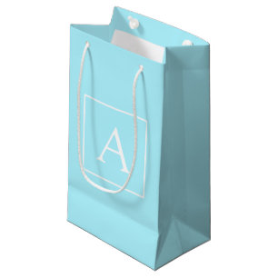 Simple Sky Blue Monogram Small Gift Bag