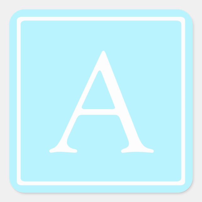 Simple Sky Blue Monogram Square Sticker (Front)