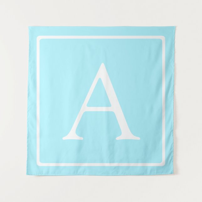 Simple Sky Blue Monogram Tapestry (Front)