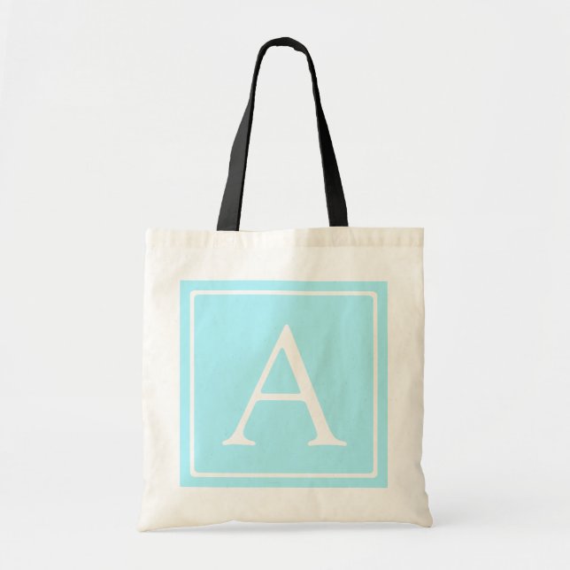 Simple Sky Blue Monogram Tote Bag (Front)
