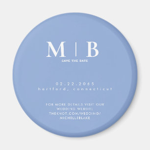 Simple Sky Blue Monogram Wedding Save the Date Magnet