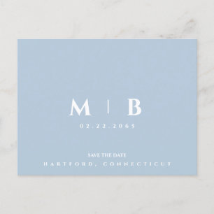 Simple Sky Blue Monogram Wedding Save the Date  Postcard