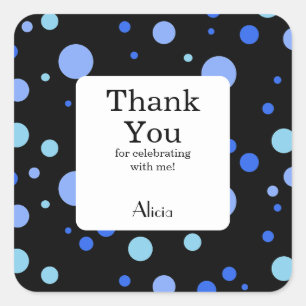 Simple Sky Blue Polka Dot Black Thank You Square Sticker