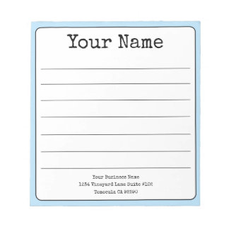 Simple Sky Blue Retro Add Your Name Lined  Notepad
