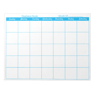 Simple Sky Blue Thin Border Name Monthly Planner Notepad