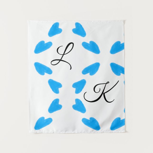 Simple sky blue watercolor add your monogram name  tapestry (Front)