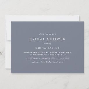 Simple Slate Blue Grey Horizontal Bridal Shower Invitation