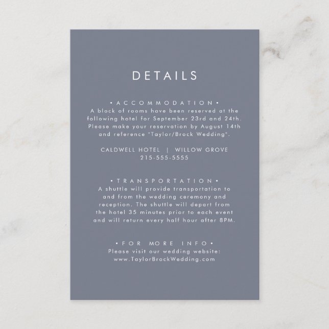 Simple Slate Blue Grey Wedding Details Enclosure Card (Front)