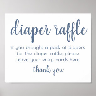 Simple Slate Diaper Raffle Dusty Blue Shower Poster