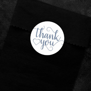 Simple Slate Script   Dusty Blue Thank You Heart Classic Round Sticker