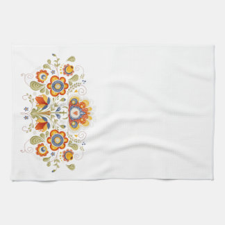 Simple Slavic Folk Flowers Art Tea Towel
