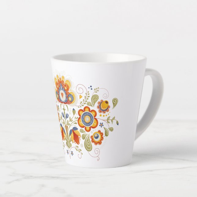 Simple Slavic Folk Flowers Latte Mug (Right Angle)