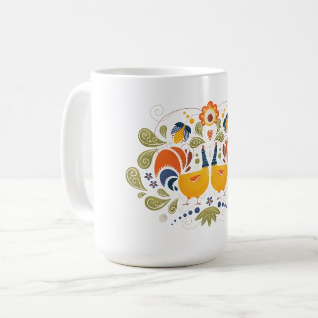 Simple Slavic Folk Rooster Art Coffee Mug (Front Left)