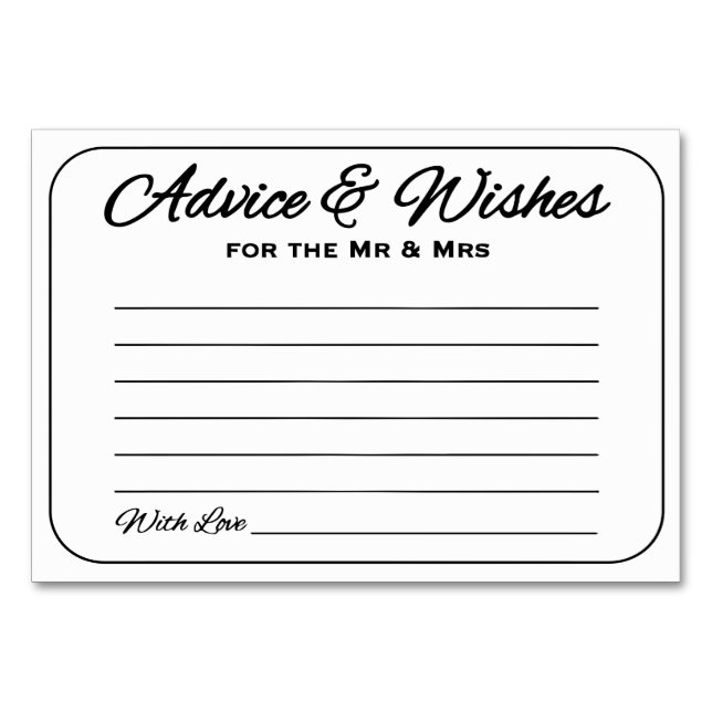 Simple & Sleek Advice and Wishes Table Number (Front)