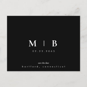 Simple & Sleek B/W Monogram Save the Date Announcement Postcard