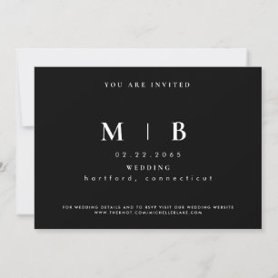 Simple & Sleek B/W Monogram Wedding Invitation