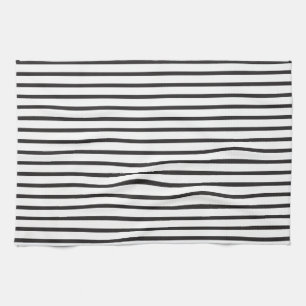 Simple Sleek Black and White Stripes Tea Towel