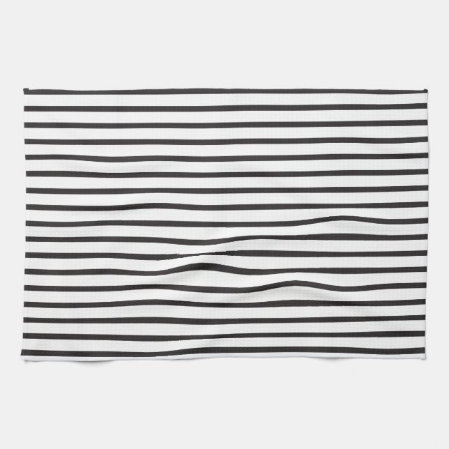 Simple Sleek Black and White Stripes Tea Towel (Horizontal)