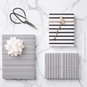 Simple Sleek Black and White Stripes Wrapping Paper Sheet