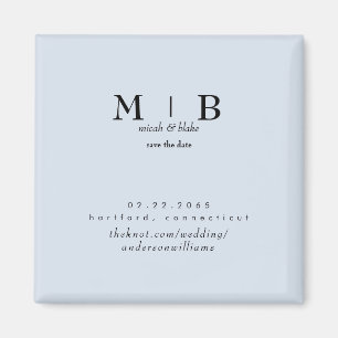 Simple & Sleek Dusty Blue Monogram Save the Date  Magnet