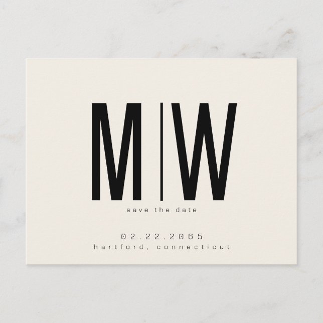 Simple & Sleek Lg. Monogram Beige Save the Date  Postcard (Front)