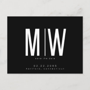 Simple & Sleek Lg. Monogram Black Save the Date Postcard