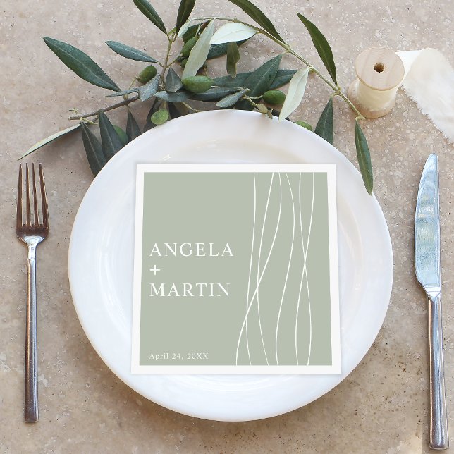 Simple Sleek Lines Dusty Sage Paper Dinner Napkins (Creator Uploaded)