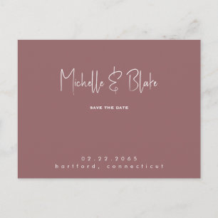 Simple & Sleek Modern Dusty Rose Wedding Save Date Postcard