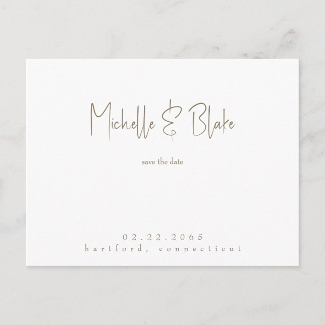 Simple & Sleek Modern White Wedding Save the Date Postcard (Front)