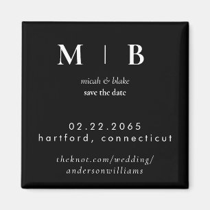Simple Sleek Monogram B/W Wedding Save the Date II Magnet