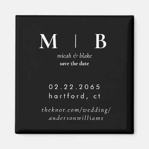 Simple Sleek Monogram B/W Wedding Save the Date Magnet