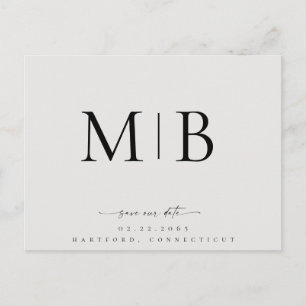 Simple Sleek Monogram Beige Save our Date Wedding Announcement Postcard