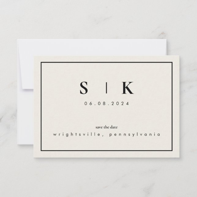 Simple Sleek Monogram Beige Save the Date V (Front)