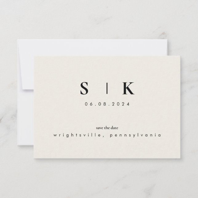 Simple Sleek Monogram Beige Save the Date VI (Front)