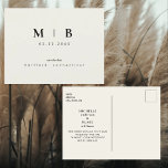 Simple & Sleek Monogram Beige Save the Date Weddin Announcement Postcard<br><div class="desc">Simple & Sleek Black with Beige Monogram Save the Date.  Wedding. First and Last Names.</div>
