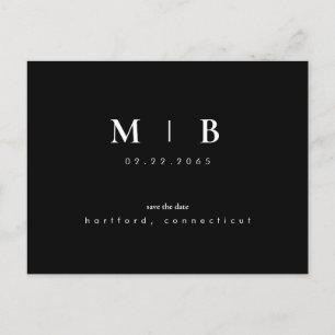 Simple Sleek Monogram Black Save the Date QR Postcard