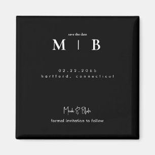 Simple Sleek Monogram Black Wedding Save the Date Magnet