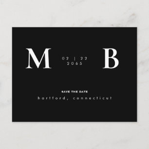 Simple & Sleek Monogram Black/White Save the Date  Postcard