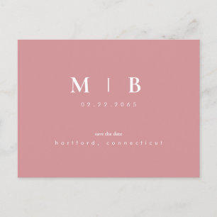 Simple & Sleek Monogram Blush Save the Date  Announcement Postcard