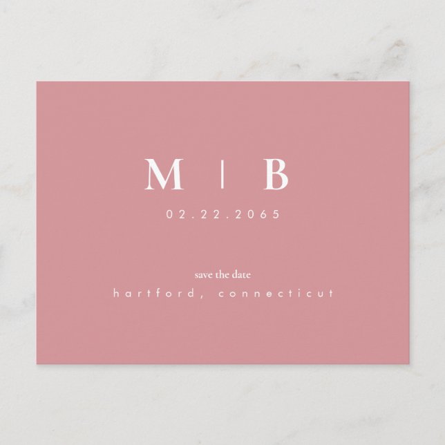 Simple & Sleek Monogram Blush Save the Date  Announcement Postcard (Front)
